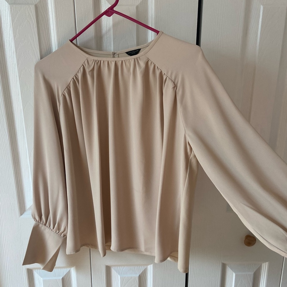 Ann Taylor Mixed Media Raglan Sleeve Top - Pearl